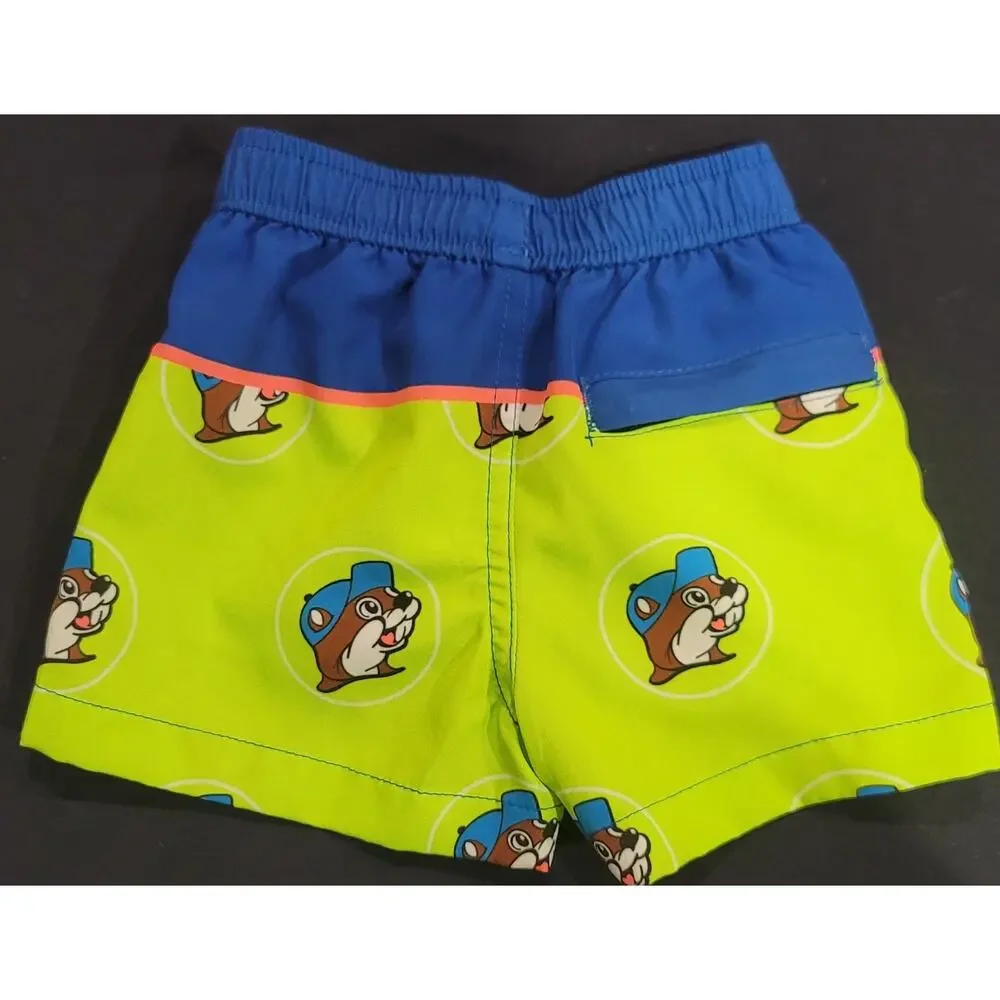 Baby Swim‎ Trunks Shorts Buc-ee's Beaver Cartoon Print Blue Green Size 6-9M